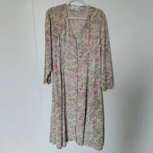 Vintage 90s long sleeve button midi dress with earthy floral Cottage Core boho